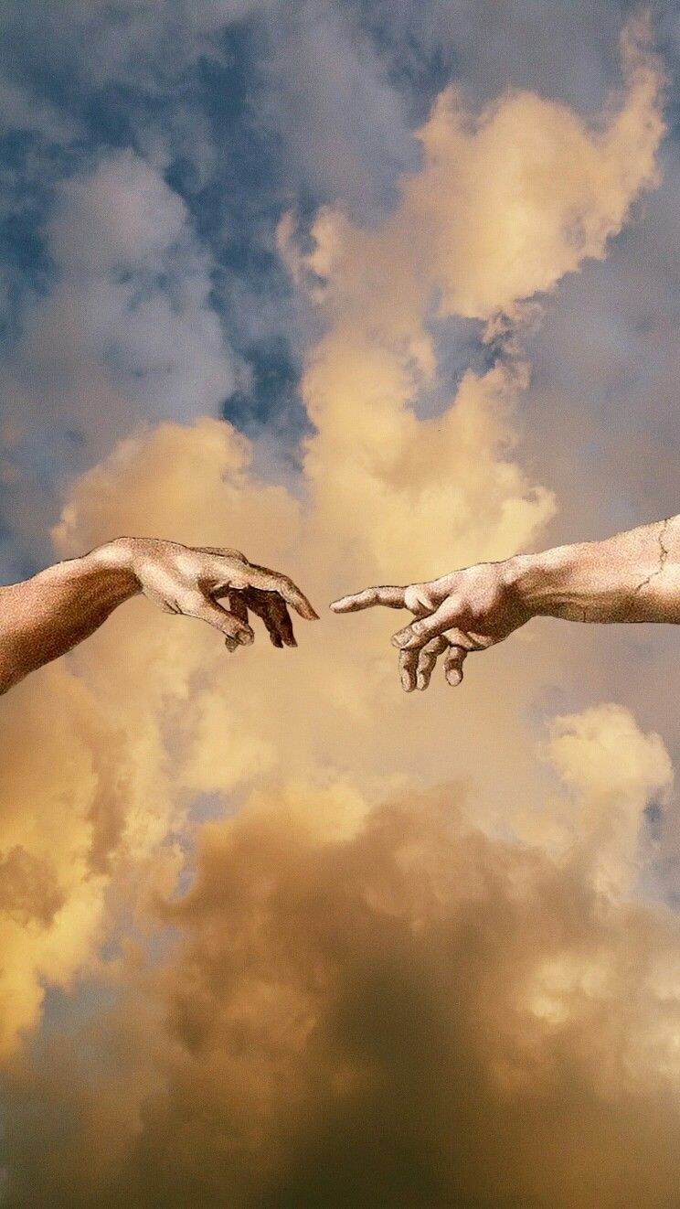 The Creation of Adam — detail of hands amid clouds
